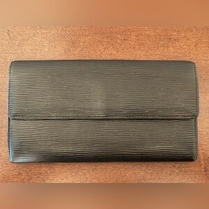 Louis Vuitton Black Epi Leather Flap Long Snap Wallet